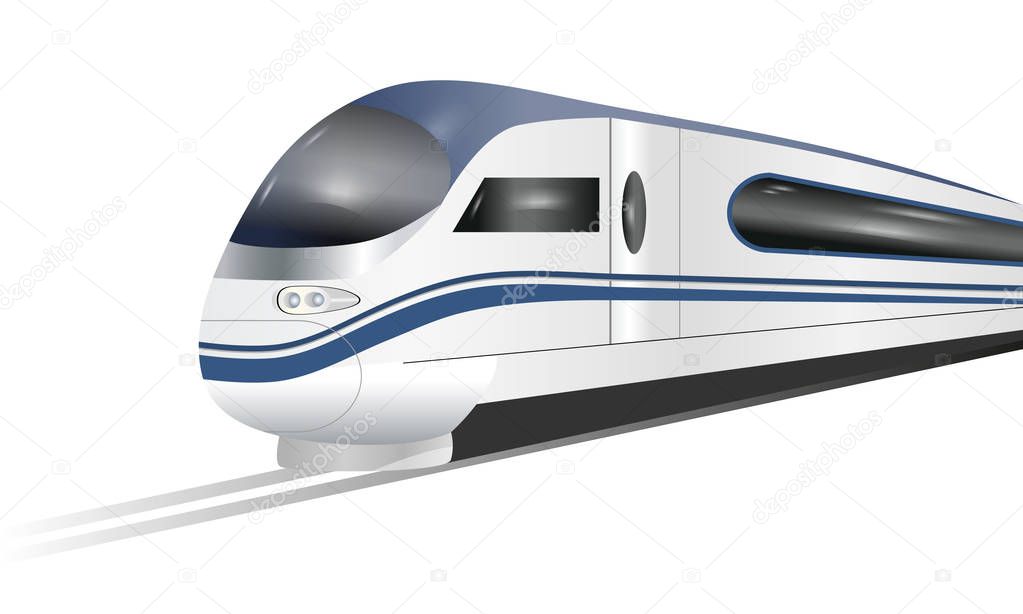 Super streamlined high-speed train isolated on white background. Concept railway tourism transportation and railroad travel. Vector illustration.