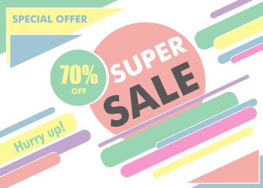 Süper Satılık tasarım posteri veya başlığı. Modern basit geometrik şablonu. Vektör