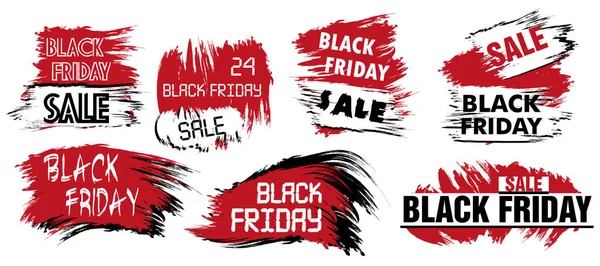 Black Friday Sale set grunge stain. White and red spots for logo, banner, label, badge, print, poster, web. Vector — Stock Vector