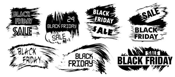 Black Friday Sale setzen Grunge Fleck. Schwarz-weiße Flecken für Logo, Banner, Etikett, Abzeichen, Druck, Poster, Web. Vektor — Stockvektor