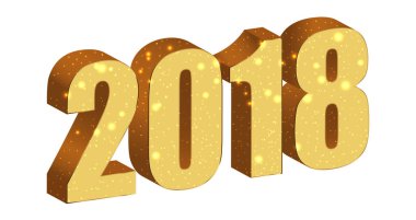 Tarih 2018 glitter ile altın beyaz arka plan üzerinde izole 3D. Vektör