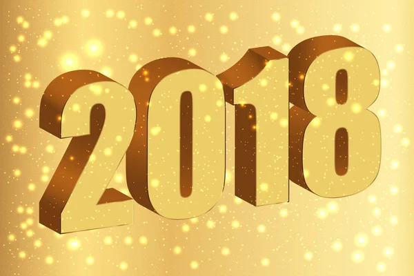 新年あけましておめでとうございます 2018。ゴールドは、キラキラと金色の背景に 3 d を番号します。ベクトル — ストックベクタ