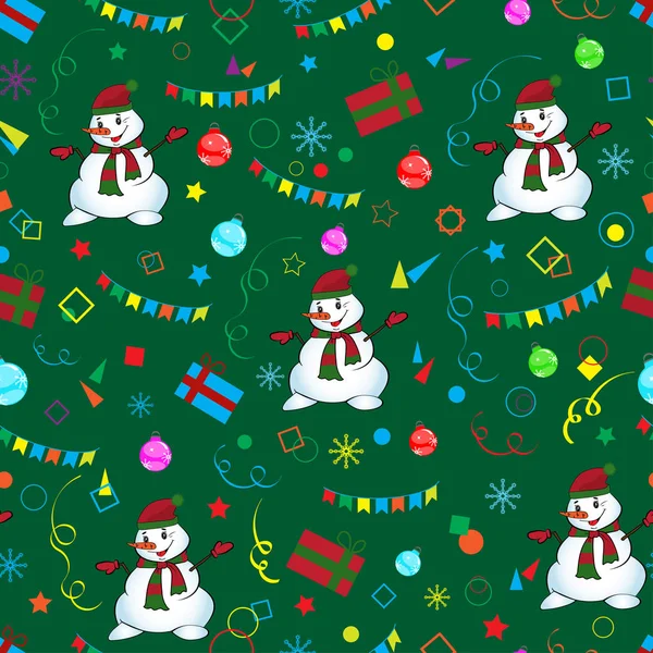 Padrão sem costura com boneco de neve. Design para fundo da página web, papel de parede, papel de embrulho. Cartões de Natal e Ano Novo. Vetor —  Vetores de Stock