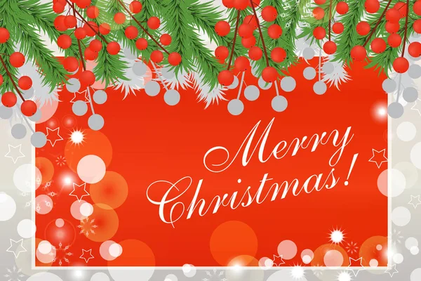 Kerstmis achtergrond met spar takken en rode bessen. De magische kaart. Vector — Stockvector