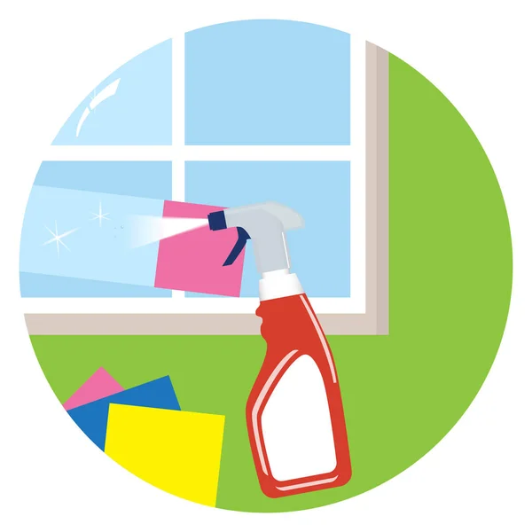 Cleaning window and cleaner detergent in plastic bottle with spray. Vector — Stock Vector