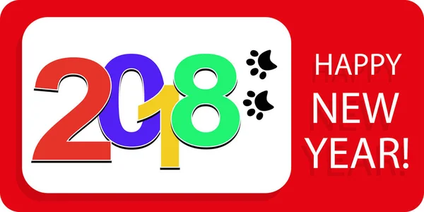 Números coloridos 2018 Nuevo año con un rastro del perro, huella de la pata. Elemento para el diseño de vacaciones. Vector — Archivo Imágenes Vectoriales