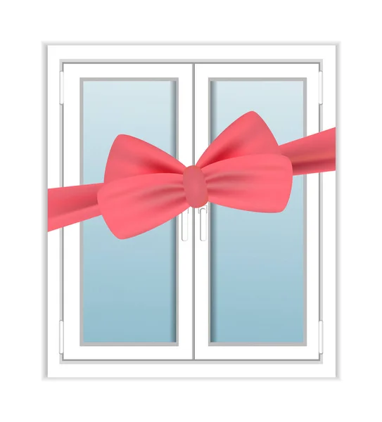 Fensterplastik mit rosa Schleife und Schleife als Geschenk. Vektor — Stockvektor