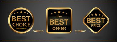 Koleksiyon üç vektör rozetleri en iyi seçim, iyi teklif, en iyi fiyat. Vektör