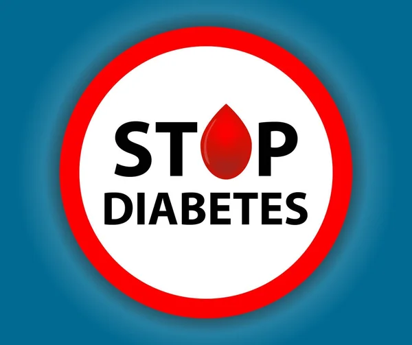 圆形标志停止糖尿病与一滴水。医疗的象征。矢量 — 图库矢量图片