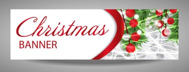 Çam dalları ve kırmızı meyveler ile Noel ve yılbaşı banner. 