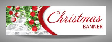 Çam dalları ve kırmızı meyveler ile Noel ve yılbaşı banner. 