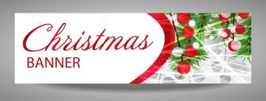 Çam dalları ve kırmızı meyveler ile Noel ve yılbaşı banner. 