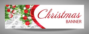 Çam dalları ve kırmızı meyveler ile Noel ve yılbaşı banner. 