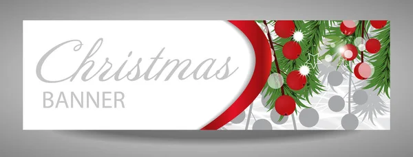 Banner de Navidad y Año Nuevo con ramas de abeto y bayas rojas . — Archivo Imágenes Vectoriales