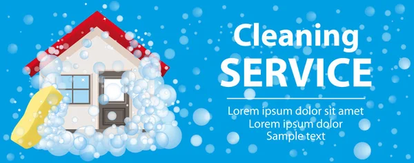 Banner and the poster for cleaning services. The house in foam on a blue background. Vector — Stock Vector