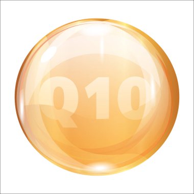Koenzim Q10. Cilt bakımı için altın simgesi. Vektör