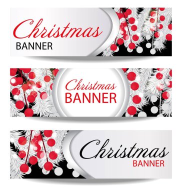 Noel ve yeni yıl afiş beyaz çam dalları ve holly Karpuzu ayarlayın. İllüstrasyon, metniniz için yer ile.