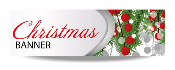 Banner de Natal e Ano Novo com ramos de abeto e bagas de azevinho. Ilustração com lugar para o seu texto . — Vetor de Stock