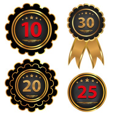 Yıldönümü belirtileri ayarlayın. Amblem tarihi ile. Vektör