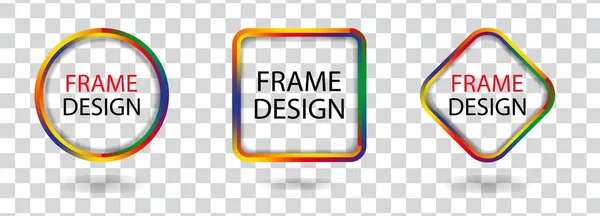 Imposta cornici geometriche colorate su uno sfondo trasparente. Elementi decorativi di design moderno. Vettore — Vettoriale Stock