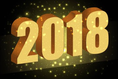Mutlu yeni yıl 2018. Altın Sim siyah zemin üzerine 3d numaralandırır. Vektör 