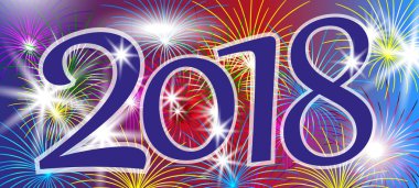 Mor 2018 yeni yıl tasarım numaralandırır. Arka plan ile köpüklü c