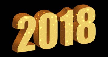 Tarihi glitter siyah arka plan üzerine izole 3D ile gold 2018. 