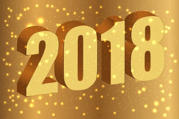 Feliz año nuevo 2018. Números de oro 3D en el fondo dorado wi — Archivo Imágenes Vectoriales