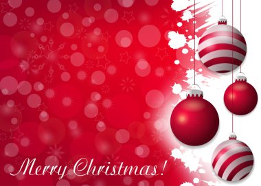 Parlak kırmızı Noel arka plan kırmızı baubles ile. Dekoratif elemanlar tatil tasarımı için. Vektör