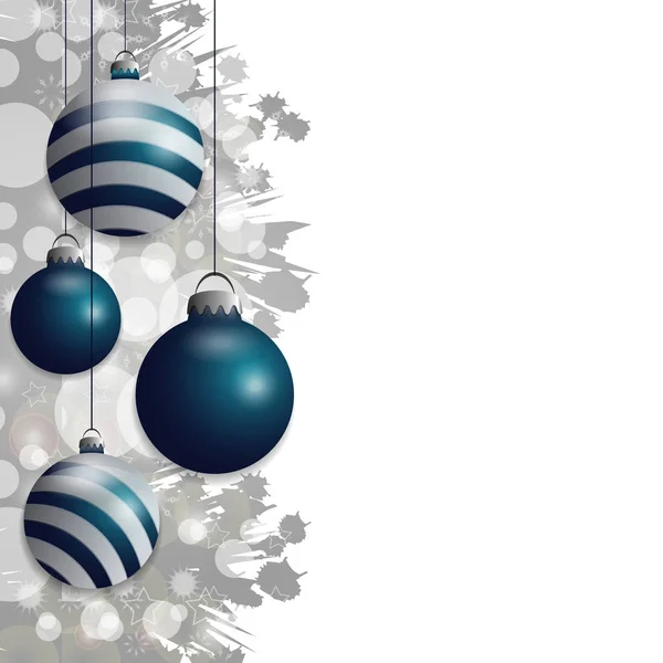Gümüş Noel arka plan asılı mavi baubles ile. Dekoratif topları öğeleri tatil tasarımı için. Vektör
