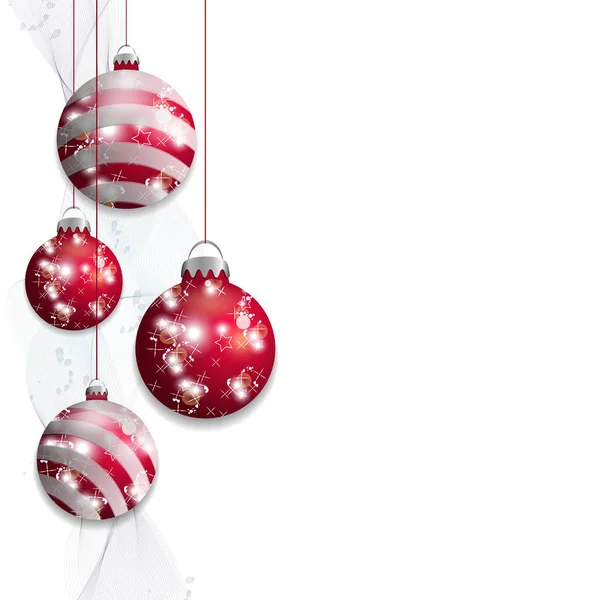 Kırmızı Noel topları asılı. Dekoratif baubles tatil tasarımı için beyaz arka plan üzerinde izole. Vektör
