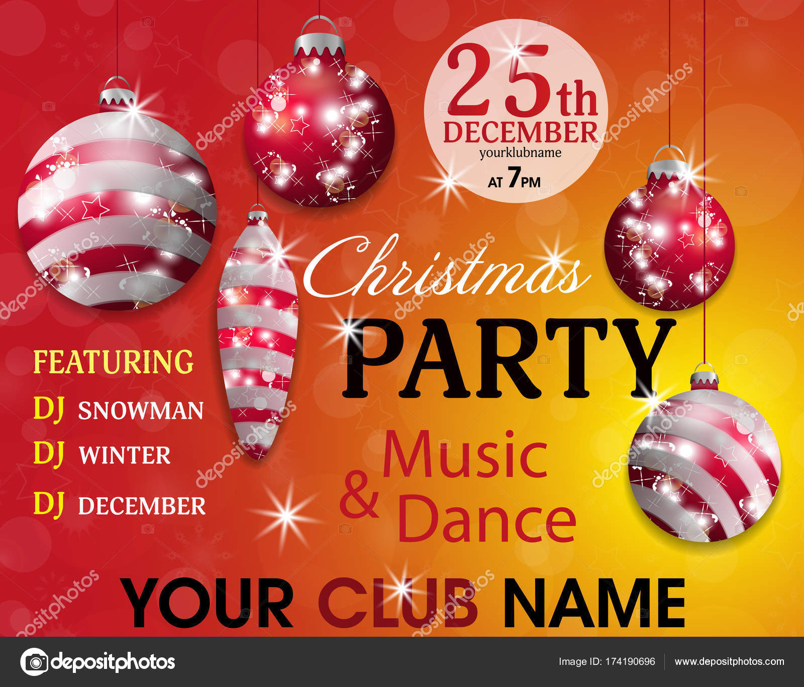Christmas party invitation template red and yellow background with red