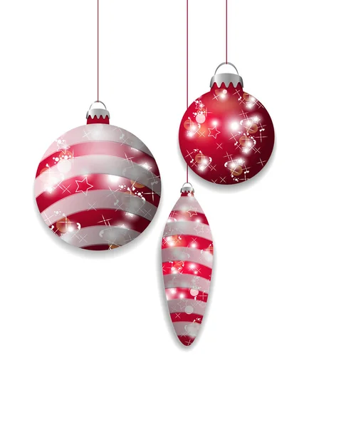 3 赤いクリスマスつまらないものをぶら下がっています。休日のデザインの白い背景に分離された装飾的な要素。ベクトル — ストックベクタ