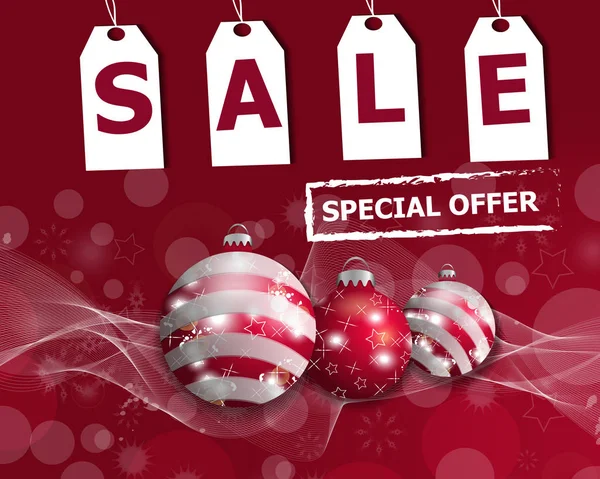 Poster o banner di vendita natalizio con tre palline rosse di Natale. Vettore — Vettoriale Stock