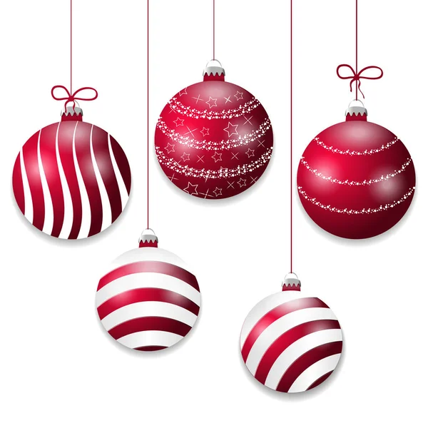 Definir bolas de Natal penduradas. Elementos de bugigangas decorativos isolados no fundo branco para design de férias. Vetor — Vetor de Stock