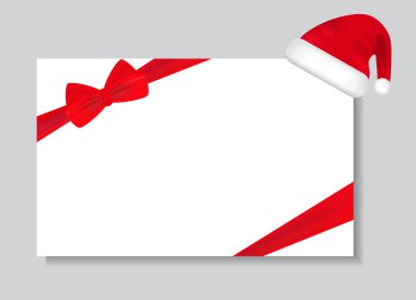Santa şapka ve yay şerit ile kağıt levha. Tebrik ve Hediyelik kartlar, mektuplar vb için kullanılabilir. Vektör 