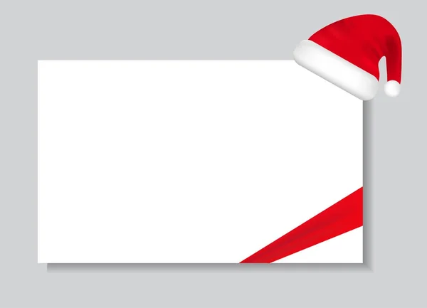 Foglio di carta con cappello e nastro di Babbo Natale. Può essere utilizzato per biglietti di auguri e regali, lettere, ecc. Vettore — Vettoriale Stock