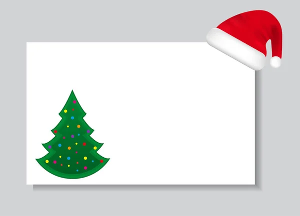 Foglio di carta con cappello Babbo Natale e albero di Natale. Può essere utilizzato per biglietti di auguri e regali, lettere, ecc. Vettore — Vettoriale Stock