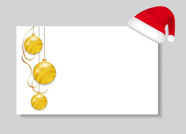Paper sheet with Santa hat and yellow Christmas balls. It can be used for greeting and gift cards, letters etc. Vector — Stock Vector