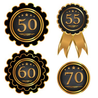 Yıldönümü belirtileri ayarlayın. Amblem tarihi ile. Vektör