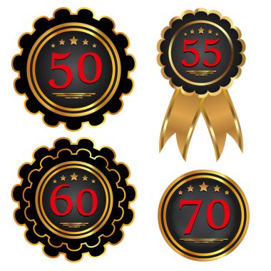 Yıldönümü belirtileri ayarlayın. Amblem tarihi ile. Vektör