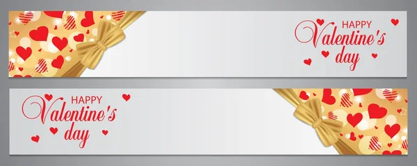 Design-Banner Urlaub Hintergrund mit Herzen und goldenen Schleifen Schleife für Valentinstag usw. Vektor — Stockvektor