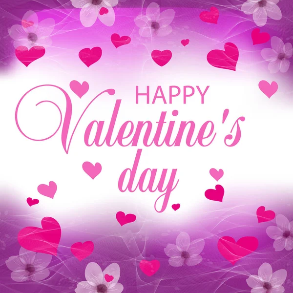 핑크 하트와 꽃 보라색 휴가 배경. 포스터, 배너 또는 발렌타인 데이 카드를 위한 디자인. 벡터 — 스톡 벡터