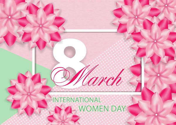 Hermoso fondo rosa con flores para el Día Internacional de la Mujer el 8 de marzo. Vector — Vector de stock