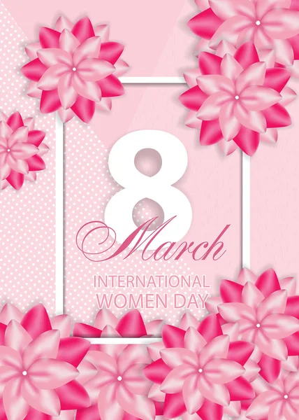 Hermoso fondo rosa con flores para el Día Internacional de la Mujer el 8 de marzo. Vector — Vector de stock