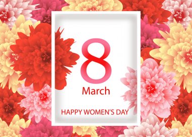 Kart şablonu ile arka plan çiçekler 8 Mart Dünya Kadınlar Günü tebrik. Vektör