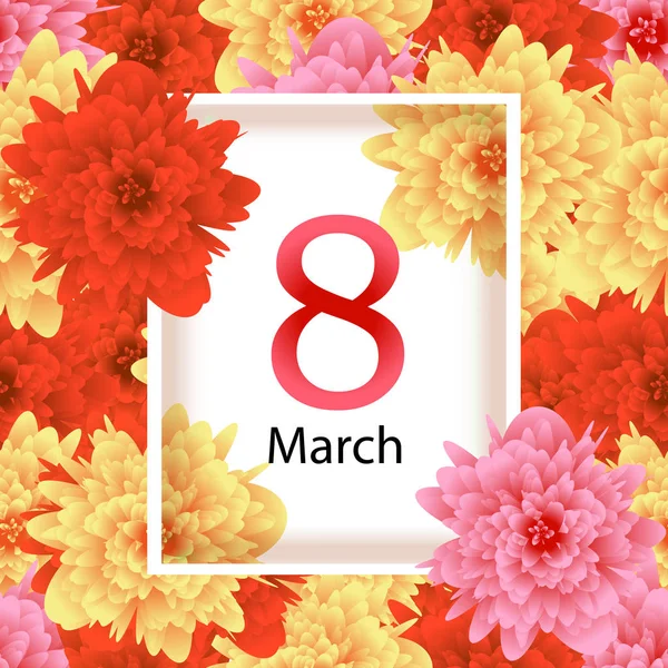 Modelo de cartão de saudação com flores de fundo 8 de março Dia Internacional da Mulher. Vetor —  Vetores de Stock