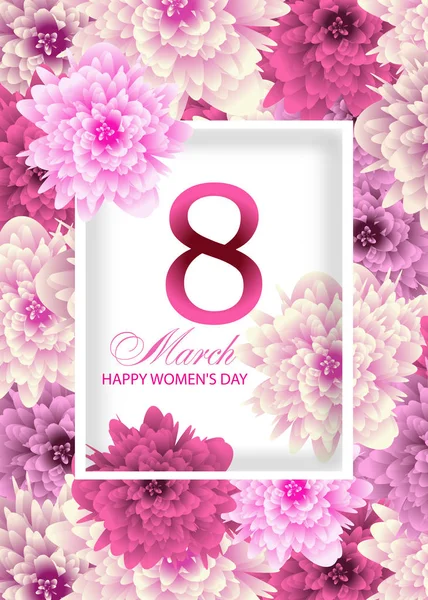 Plantilla de tarjeta de felicitación con flores de fondo 8 de marzo Día Internacional de la Mujer. Vector — Vector de stock