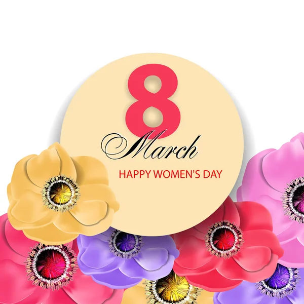 Tarjeta de felicitación modelo 8 de marzo Día Internacional de la Mujer. Fondo con flores. Vector — Vector de stock