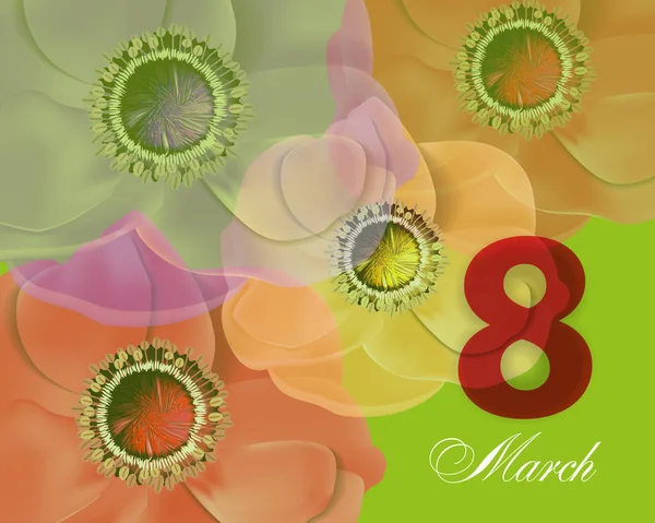 Открытки с шаблоном 8 марта Международный женский день. Фон с цветами. Вектор — стоковый вектор